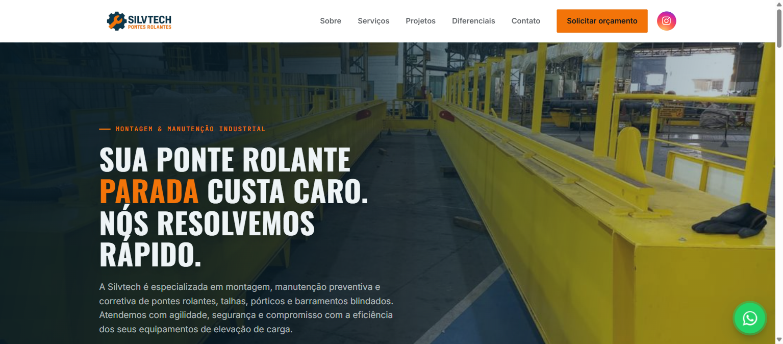 Site real da SilvTech Pontes Rolantes aberto no navegador